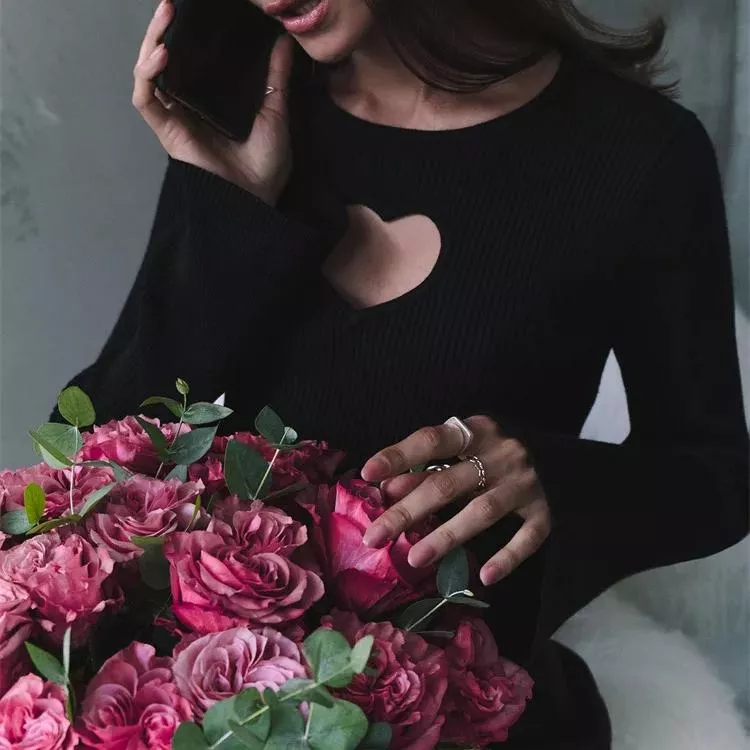 Heart Knit Hollow-Out Sweater with Flare Sleeves Heart Knit Hollow-Out Sweater with Flare Sleeves