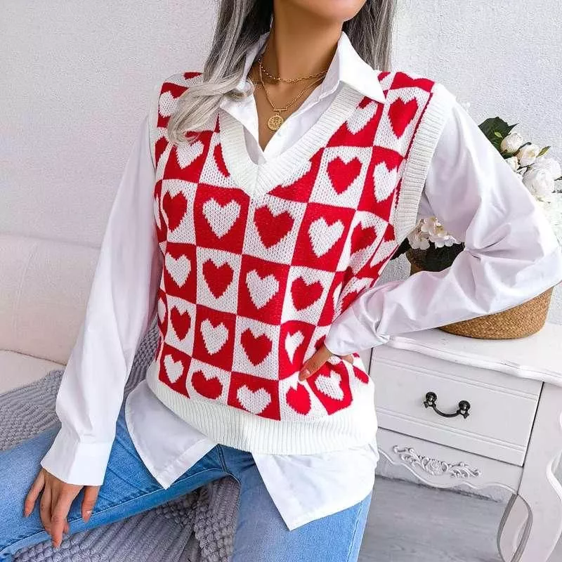 Yojoceli Autumn women heart wave knitted vest Winter sexy v neck fashion sweater vest Cool sweet sleeveless jumper pullover Yojoceli Autumn women heart wave knitted vest Winter sexy v neck fashion sweater vest Cool sweet sleeveless jumper pullover